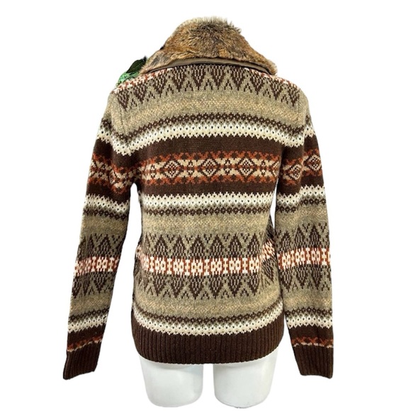Skyr Vintage cardigan brown Aztec Southwestern faux fur size S - Picture 2 of 4